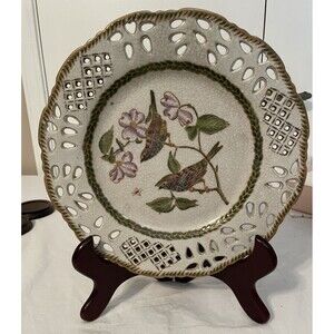 Wong Lee WL 1895 Porcelain Floral/ Bird Pattern Vintage Plate Signed 10 ½ inches